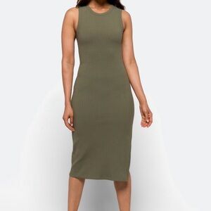 Olive Green Sleeveless Ribbed Dress